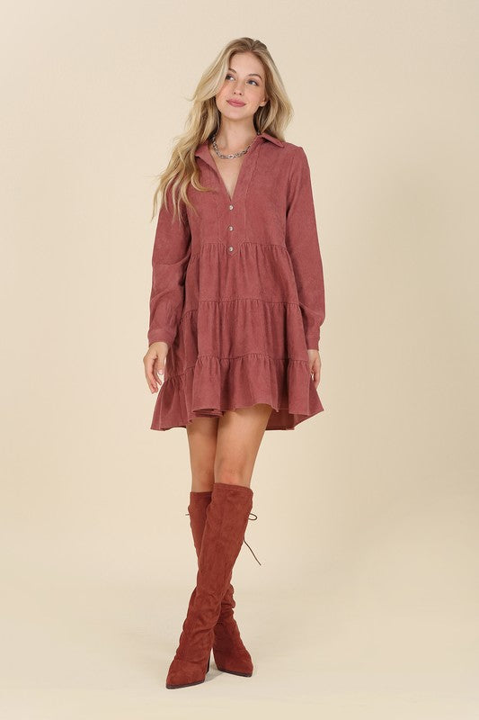 Cori Corduroy tiered dress