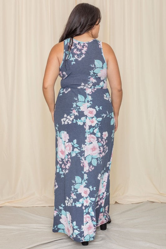 Vera Plus Vintage Floral Maxi Dress With Pockets