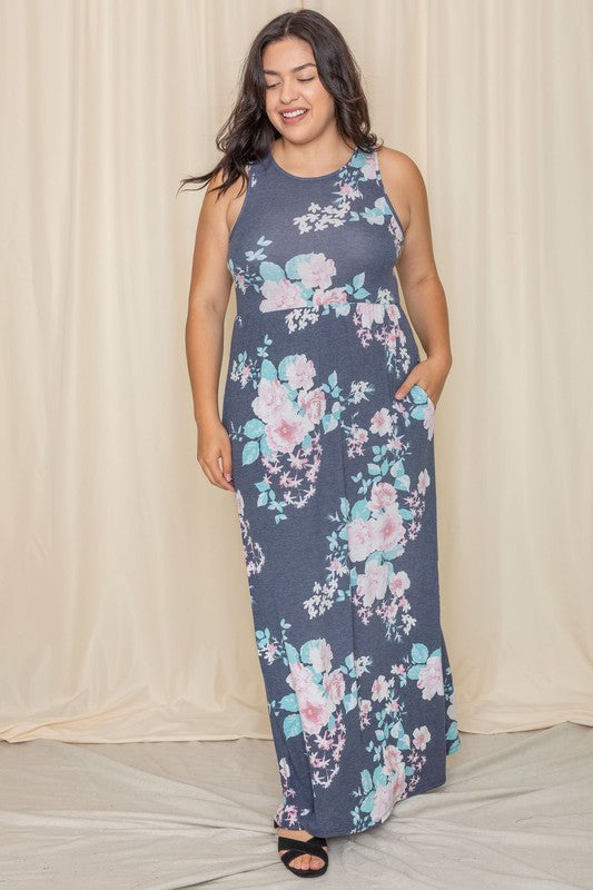 Vera Plus Vintage Floral Maxi Dress With Pockets