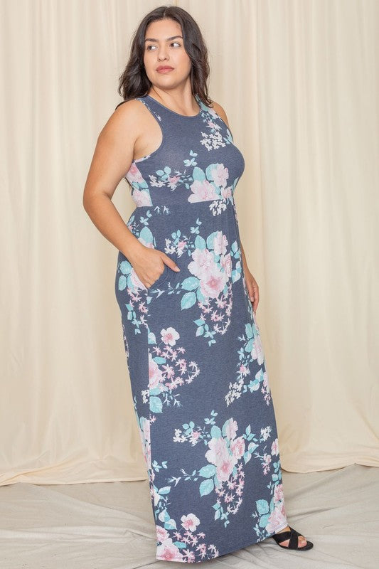 Vera Plus Vintage Floral Maxi Dress With Pockets