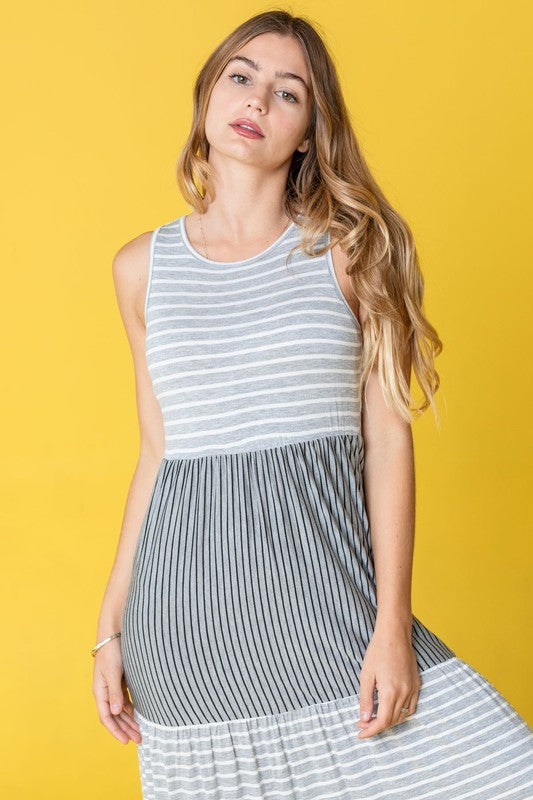 Pretti Plus Sleeveless Stripe Tiered Maxi Dress