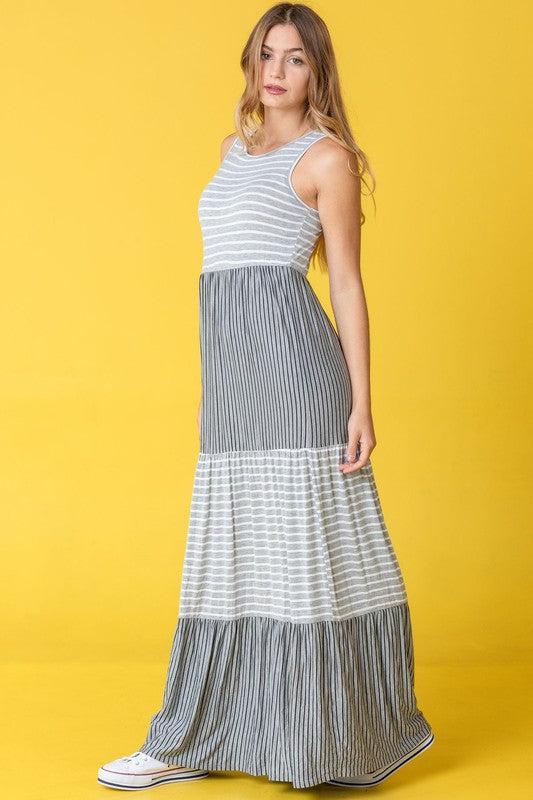 Pretti Plus Sleeveless Stripe Tiered Maxi Dress