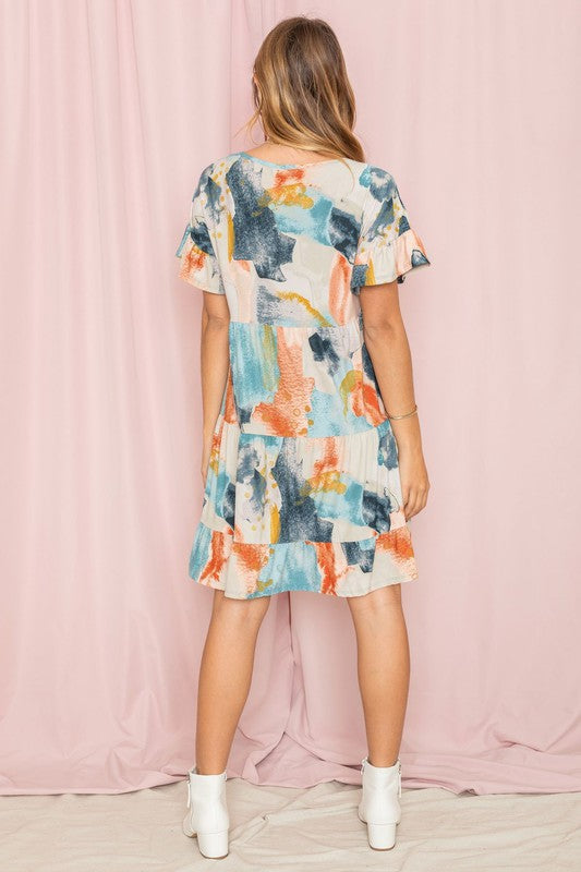 Tia Tie Dye Ruffle Triple Tiered Midi Dress