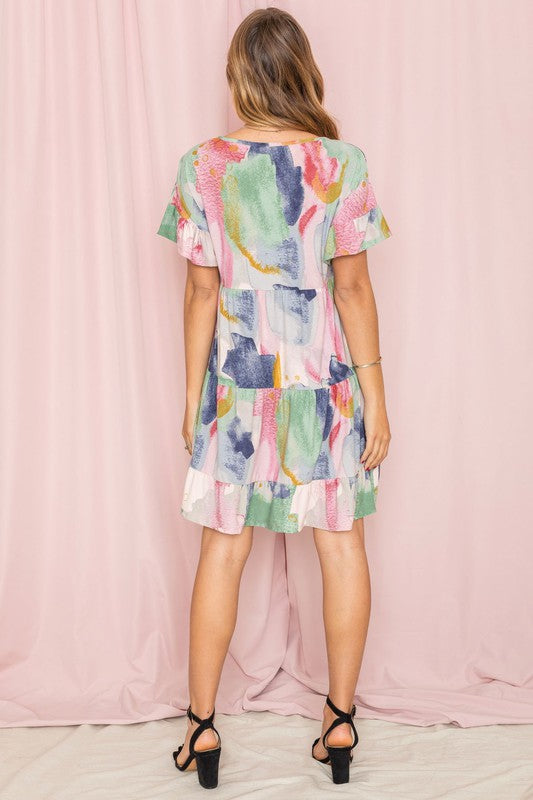 Tia Tie Dye Ruffle Triple Tiered Midi Dress