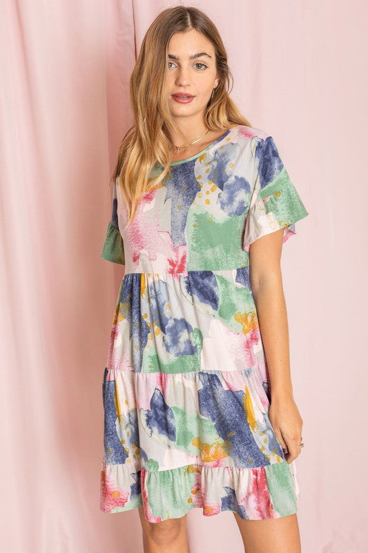 Tia Tie Dye Ruffle Triple Tiered Midi Dress