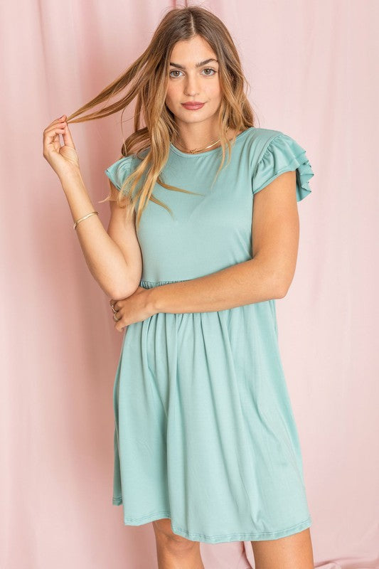 Sonya Plus Solid Ruffle Cap Sleeve Midi Dress