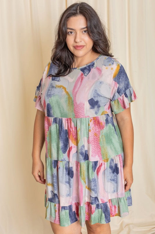 Tia Tie Dye Ruffle Triple Tiered Midi Dress