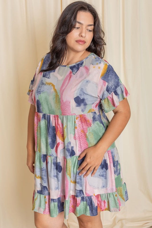 Tia Tie Dye Ruffle Triple Tiered Midi Dress