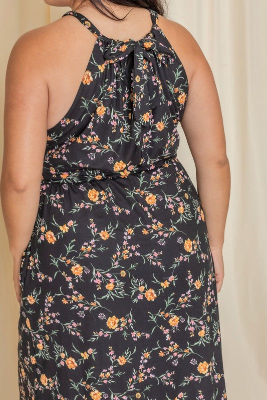 Plus Floral Halter Top Midi Dress