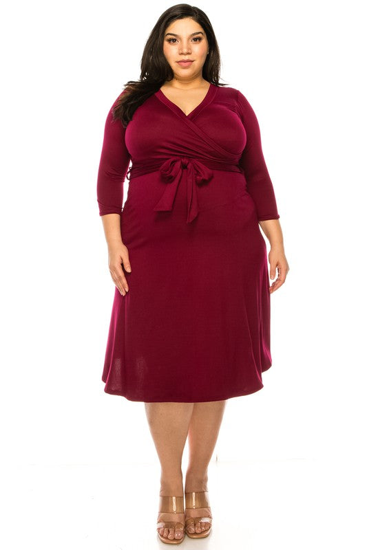 Womens Solid Faux wrap dress