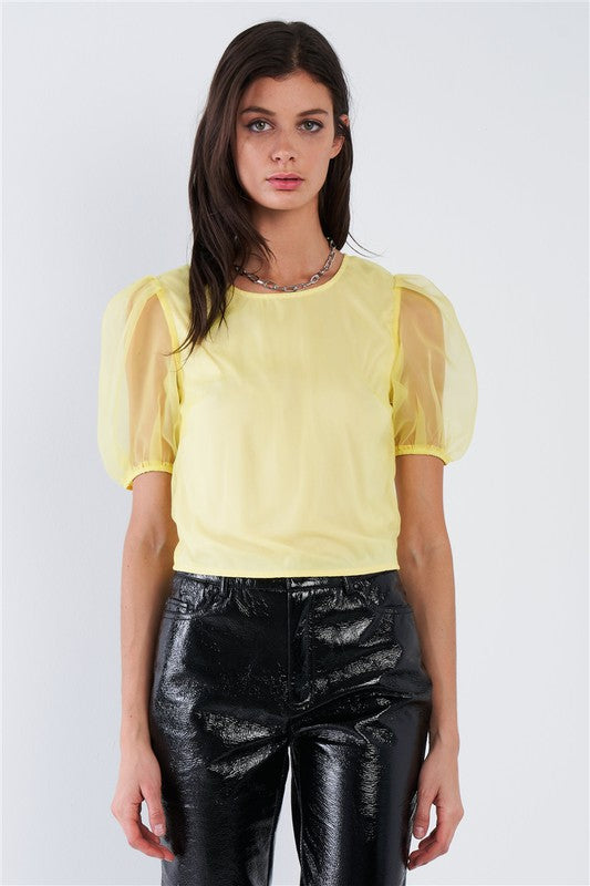 Yolanda Yellow Puff Sleeve Retro Top