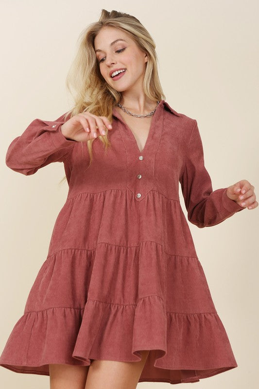 Cori Corduroy tiered dress