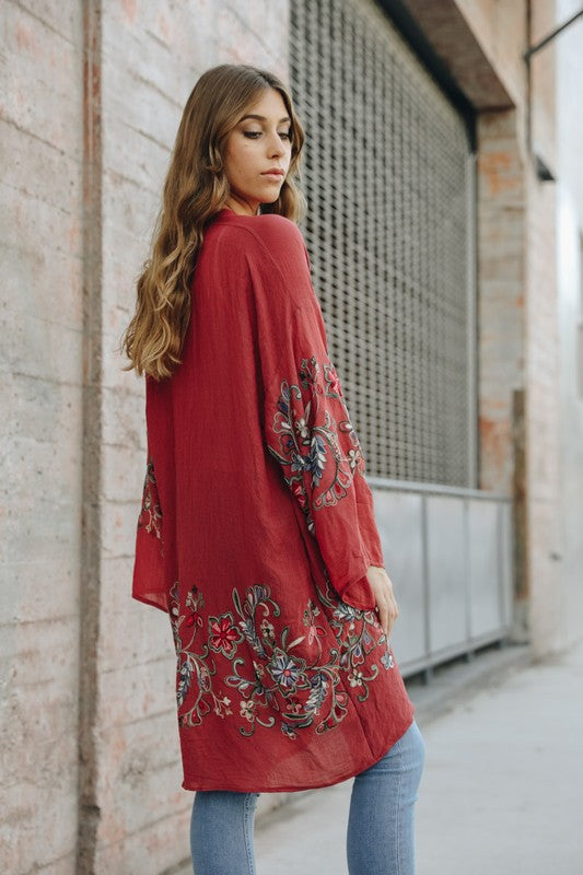 Lia Long Floral Kimono Cardigan