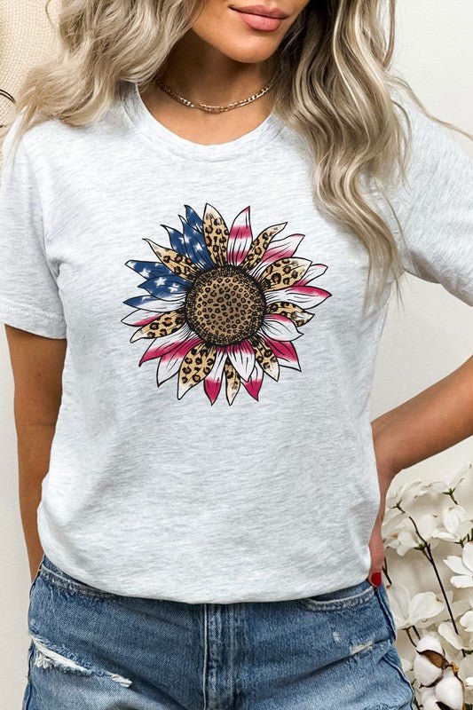 American Flag Sunflower Leopard PLUS Graphic Tee - PinkBlu02