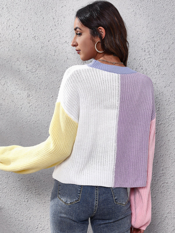 Casual Colorblock Knit Long Sleeve Cardigan