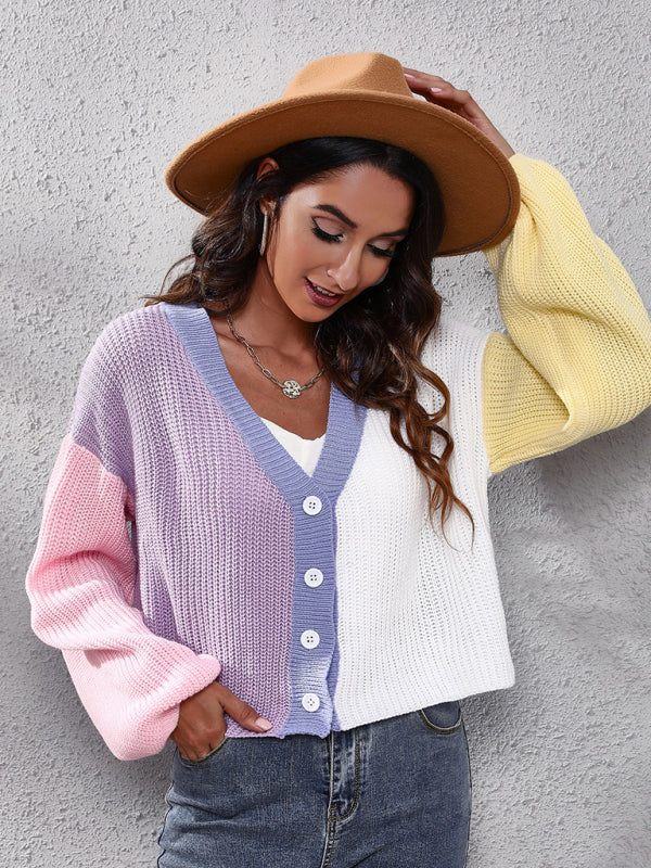 Casual Colorblock Knit Long Sleeve Cardigan