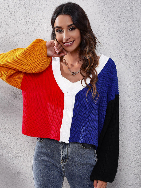 Casual Colorblock Knit Long Sleeve Cardigan