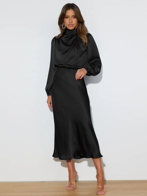 Elegant elegant women's satin long sleeve loose dress