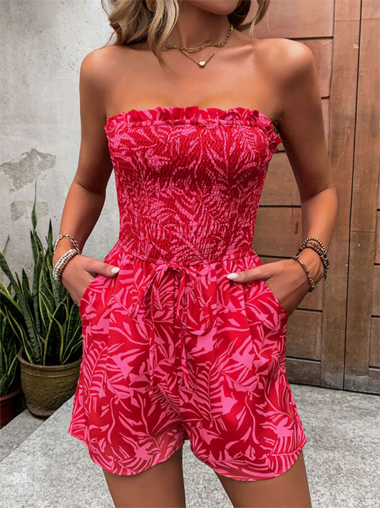 Turn heads in this stunning red shorts halter jumper!  With pockets & waist drawstring for your style and comfort!  a great  option for casual wear, this strapless beach playsuit provides just the touch you need for any occasion.  