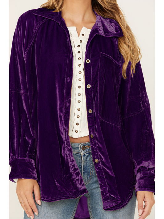 Golden Velvet Oversize Long Sleeve Loose Shirt Jacket