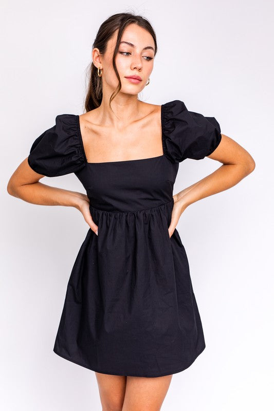 Short sleeve back tie baby-doll dress