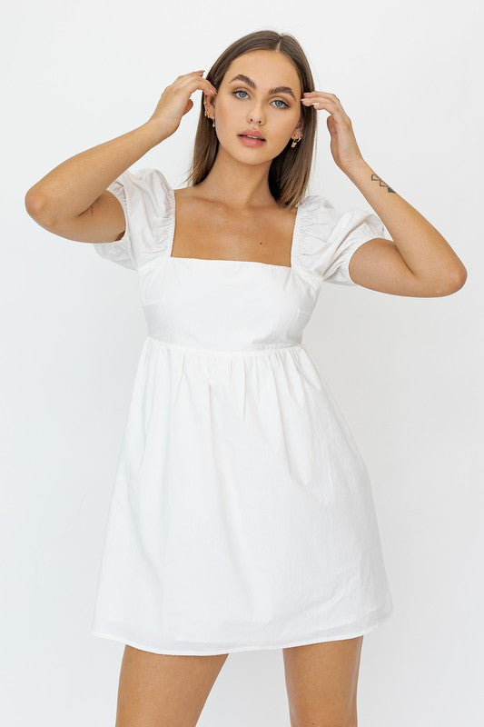 Short sleeve back tie baby-doll dress