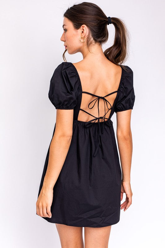 Short sleeve back tie baby-doll dress