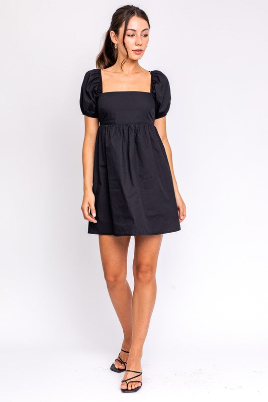 Short sleeve back tie baby-doll dress