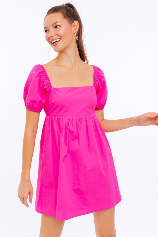 Short sleeve back tie baby-doll dress