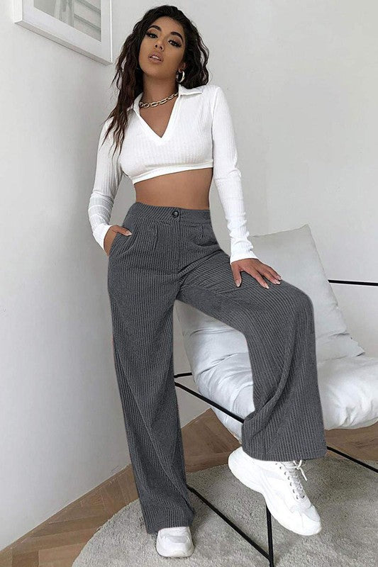 HIGH WAIST CORD WIDE LEG PANTS