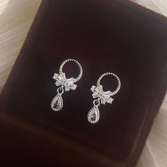 Sweet CZ Bow-Knot Garlands Waterdrop Earrings