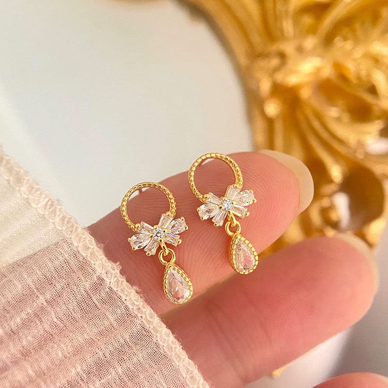 Sweet CZ Bow-Knot Garlands Waterdrop Earrings