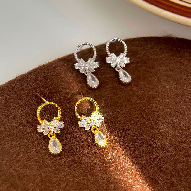 Sweet CZ Bow-Knot Garlands Waterdrop Earrings