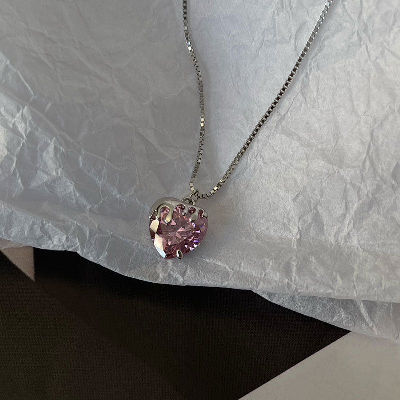 Lady Pink CZ Heart Necklace