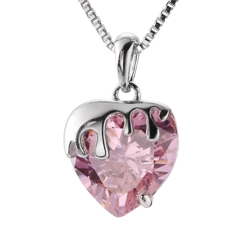 Lady Pink CZ Heart Necklace