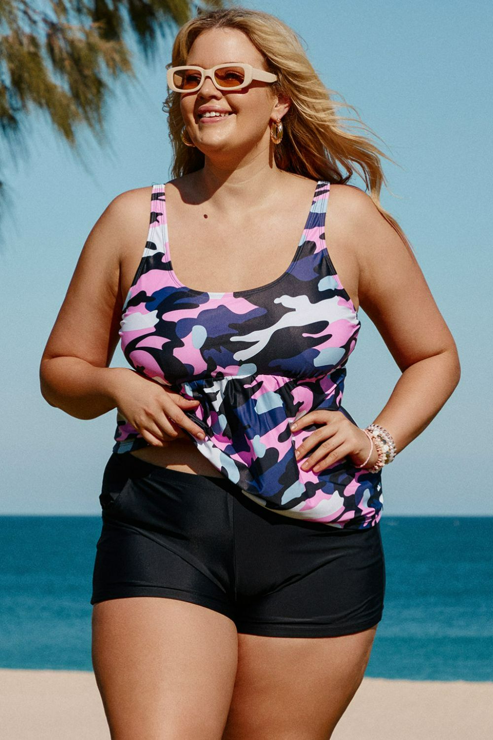 Women's Camouflage Peplum Two-Piece Tankini Set