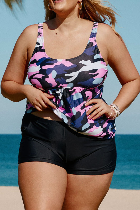 Women's Camouflage Peplum Two-Piece Tankini Set