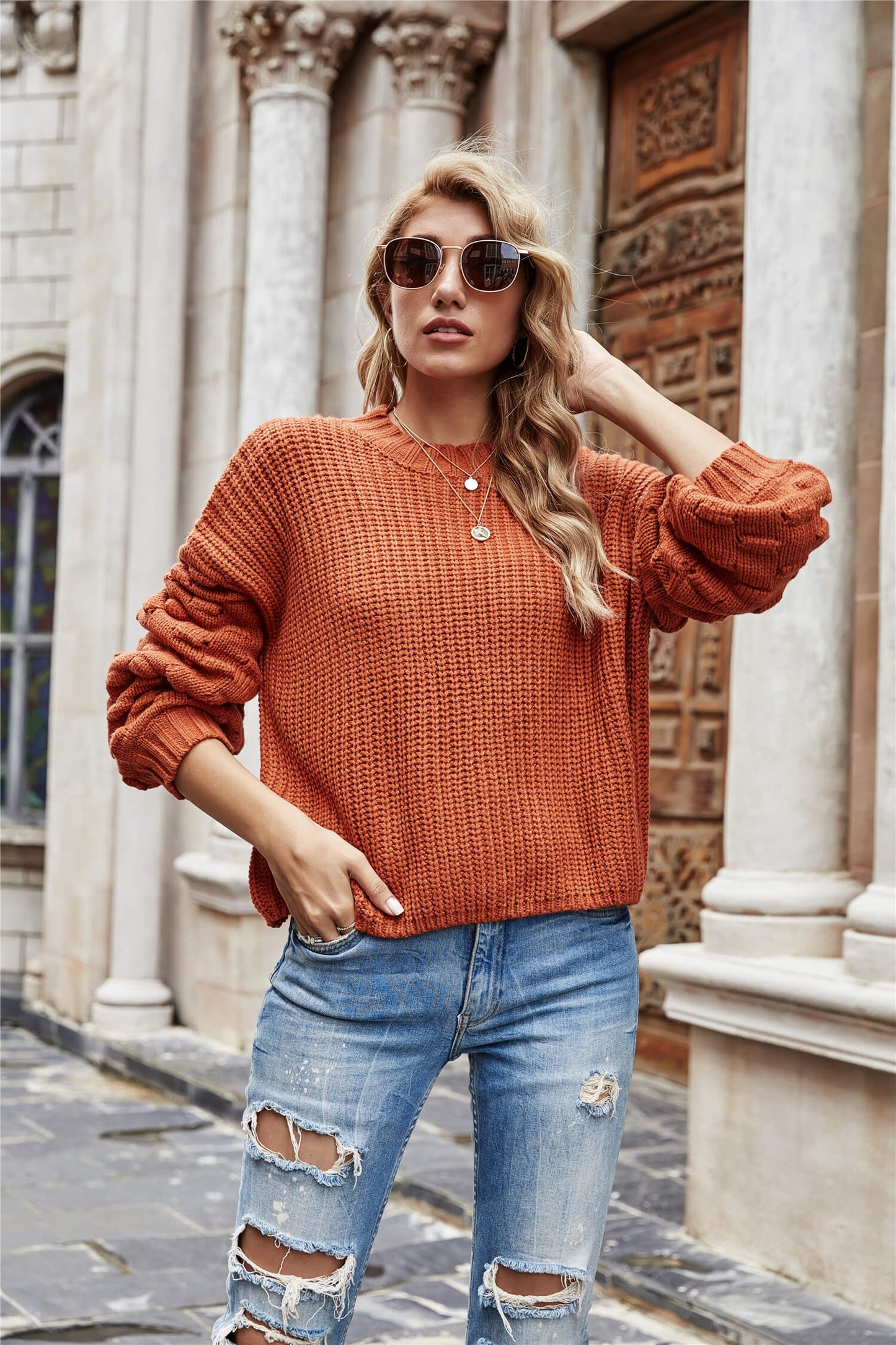 Weekend Style Rib-Knit Dropped Shoulder Sweater