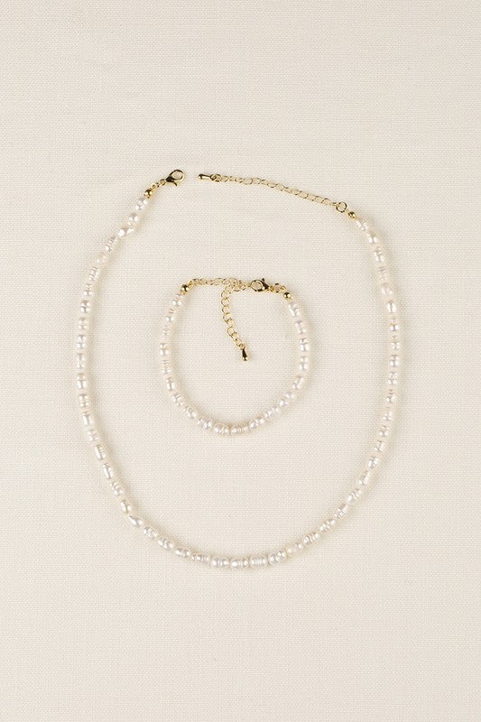 Small sized natural pearl bracelet, necklace set